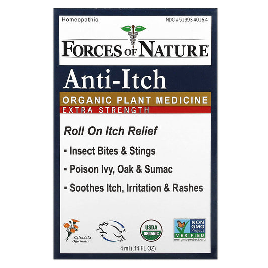 Forces of Nature, Anti-Itch Roll-On, Organic Plant Medicine, Extra Strength, 0.14 fl oz (4 ml)