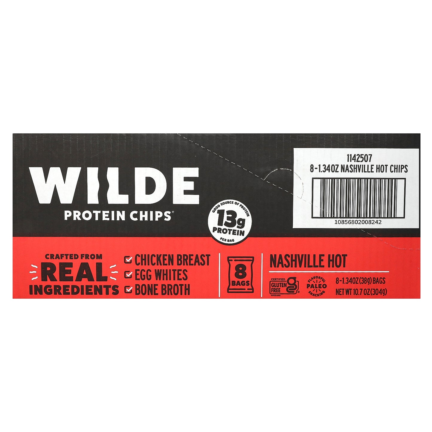 Wilde Brands, Protein Chips, Nashville Hot, 8 Bags, 1.34 oz (38 g) Each