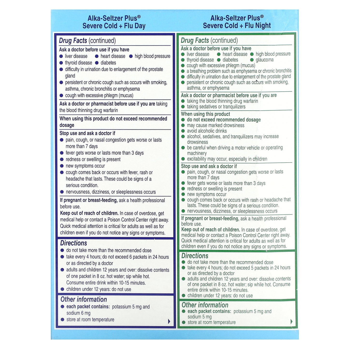 Alka-Seltzer Plus, Severe Cold & Flu, Day & Night, Honey Lemon Zest, 12 Packets