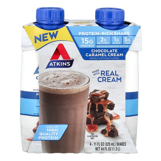 Atkins, Protein-Rich Shake, Chocolate Caramel Cream, 4 Shakes, 11 fl oz (325 ml) Each