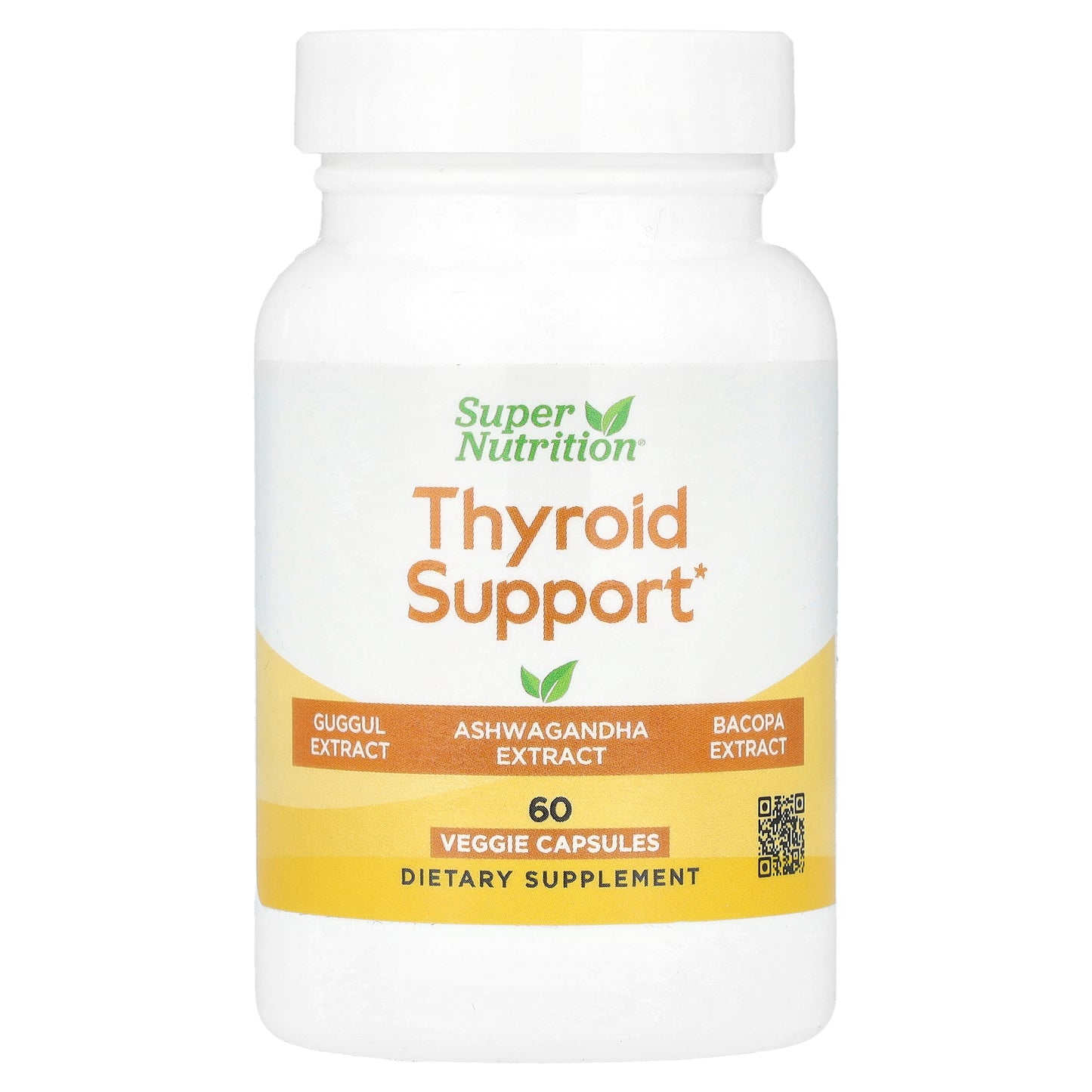 Super Nutrition, Thyroid Support with Guggul, Ashwagandha, Bacopa and Green Tea Extracts, 60 Veggie Capsules