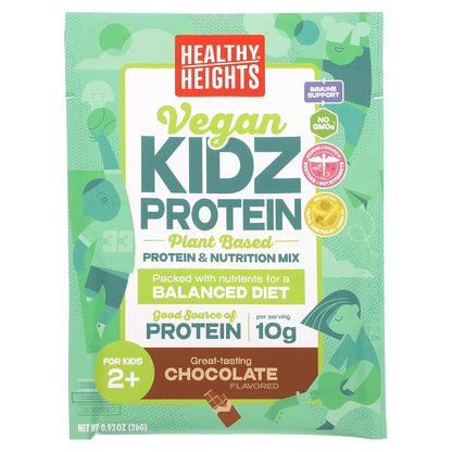 Healthy Heights, Vegan Kidz Protein, For Kids 2+, Chocolate, 10 Single Serve Packets, 0.92 oz (26 g) Each