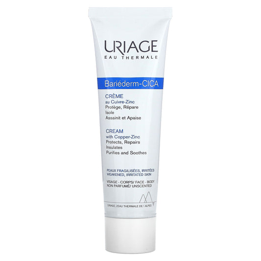 Uriage, Bariederm-Cica Cream with Copper-Zinc, Unscented, 3.4 fl oz (100 ml)