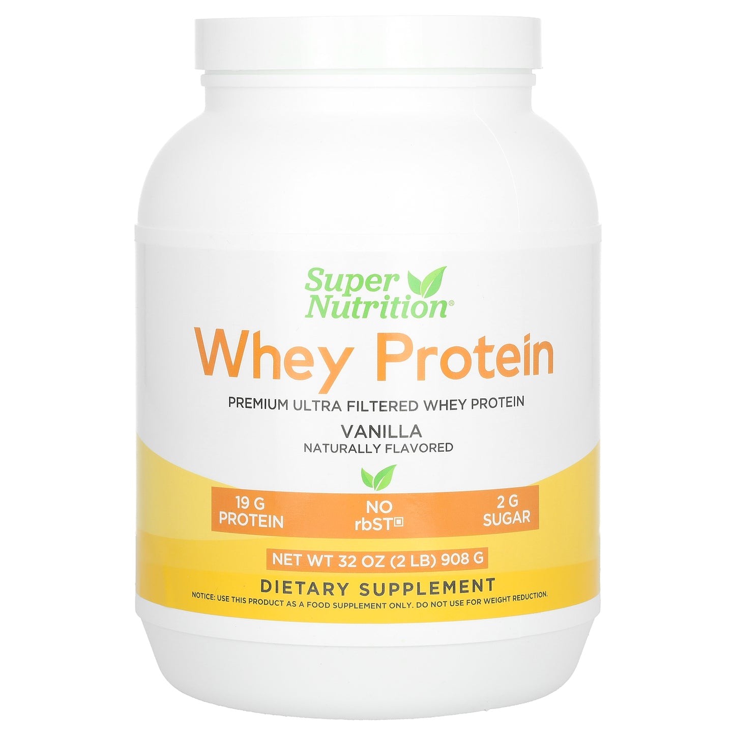 Super Nutrition, Ultra Filtered Whey Protein Powder, Non-GMO, rbST Free, Vanilla, 2 lb (908 g)