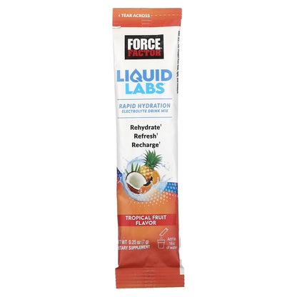 Force Factor, Liquid Labs™, Rapid Hydration Electrolyte Drink Mix, Tropical Fruit, 20 Stick Packs, 0.25 oz (7 g) Each