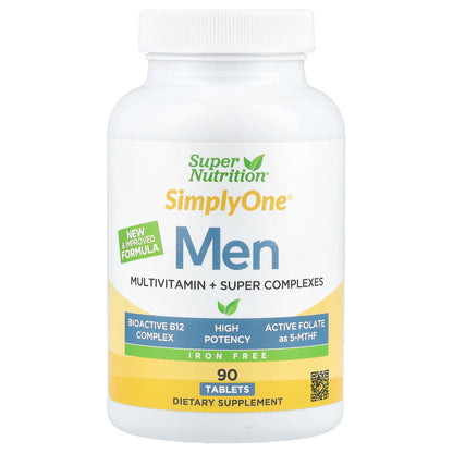 Super Nutrition, SimplyOne®, Men's Multivitamin with Super Adaptogens, Greens, Spices, & Antioxidant, Iron Free, 90 Tablets