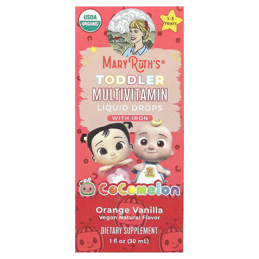 MaryRuth's, Cocomelon, Toddler Multivitamin, Liquid Drops With Iron, 1 - 3 Years, Orange Vanilla, 1 fl oz (30 ml)