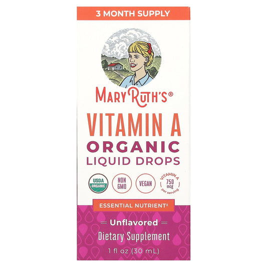 MaryRuth's, Organic Vitamin A Liquid Drops, Unflavored, 750 mcg, 1 fl oz (30 ml)