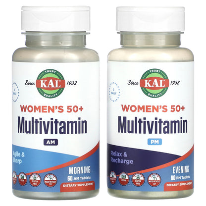 KAL, Women's 50+ Multivitamin, Morning & Evening, 2 Pack, 60 Tablets Each