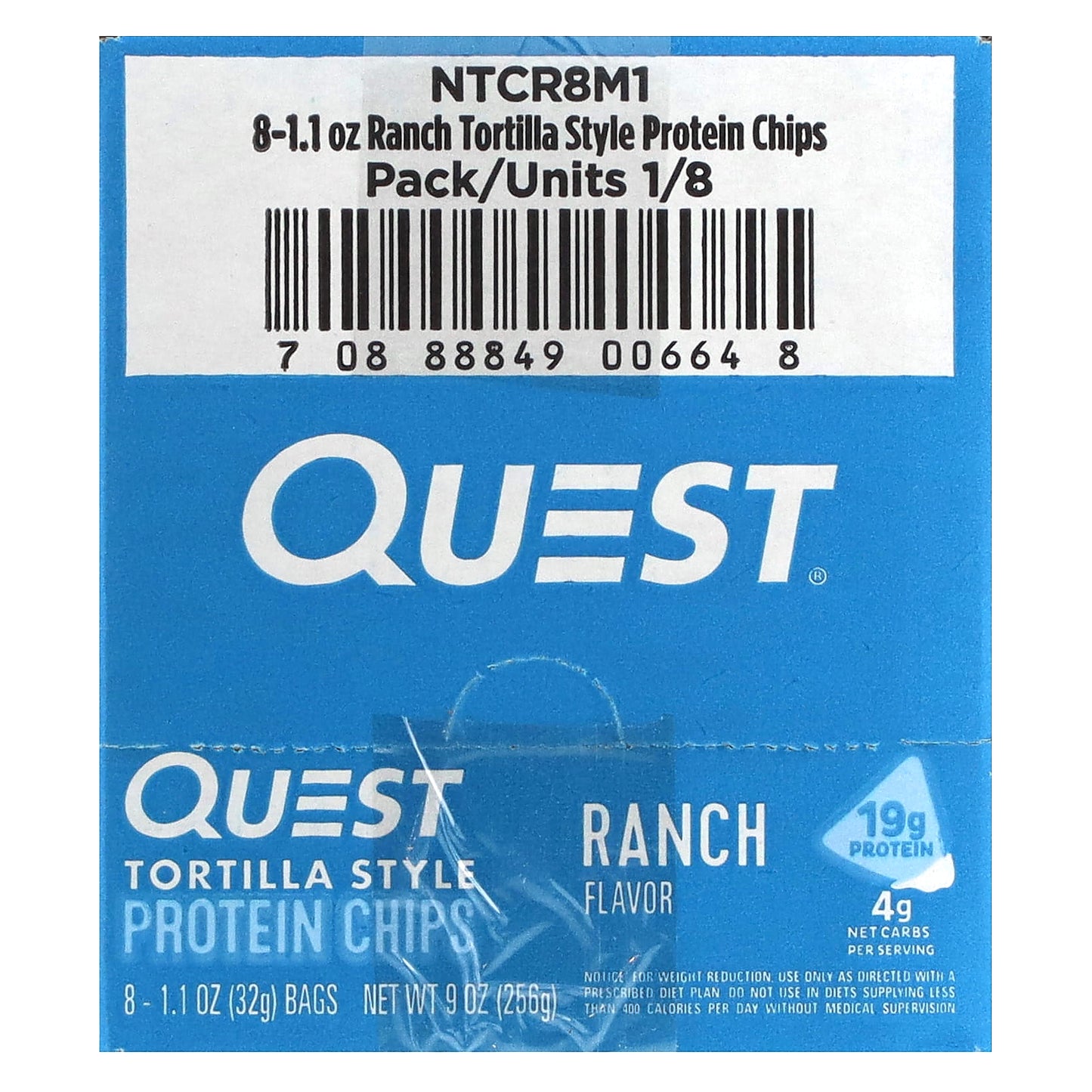 Quest Nutrition, Tortilla Style Protein Chips, Ranch, 8 Bags, 1.1 oz (32 g) Each