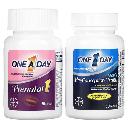 One-A-Day, Pre-Pregnancy Couple's Pack, Women's Prenatal 1 & Men's Pre-Conception Health, 30 Women's Prenatal Softgels, 30 Men's Pre-Conception Tablets