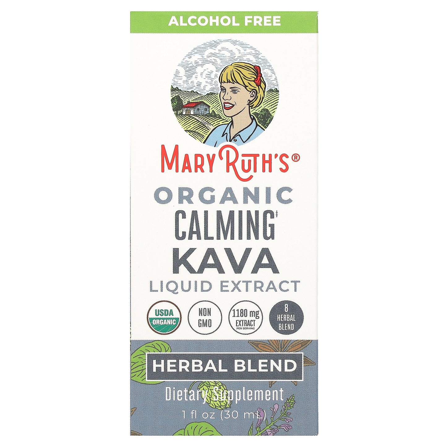 MaryRuth's, Organic Calming Kava Liquid Extract, Alcohol Free, 1,180 mg, 1 fl oz (30 ml)