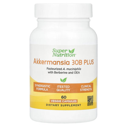 Super Nutrition, Akkermansia 30B PLUS Pasteurized A. Muciniphila with Berberine and OEA, 60  Veggie Capsules