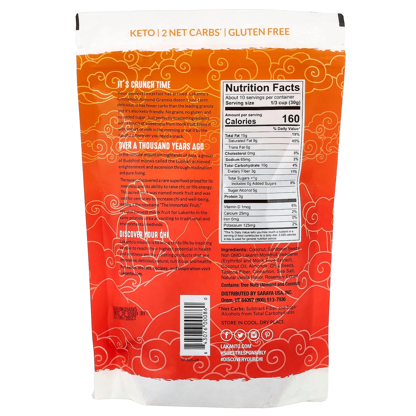 Lakanto, Keto Granola, Cinnamon Almond Crunch, 11 oz (312 g)