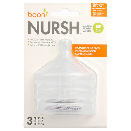 Boon, Nursh®, Silicon Nipples, Medium, 3 Months+, 3 Nipples