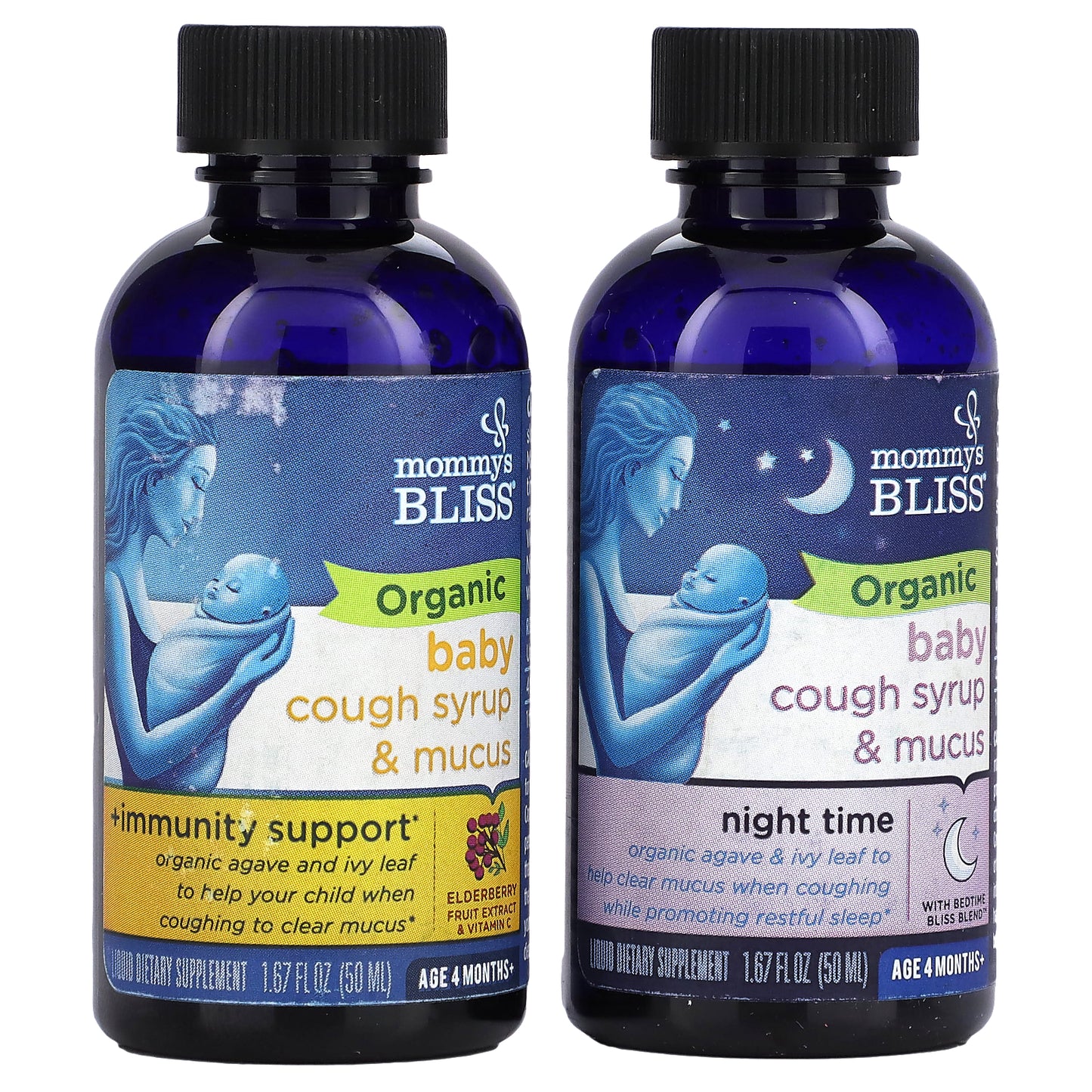 Mommy's Bliss, Baby, Organic Cough Syrup & Mucus, Day/Night Pack, Age 4 Months+, 2 Pack, 1.67 fl oz (50 ml) Each