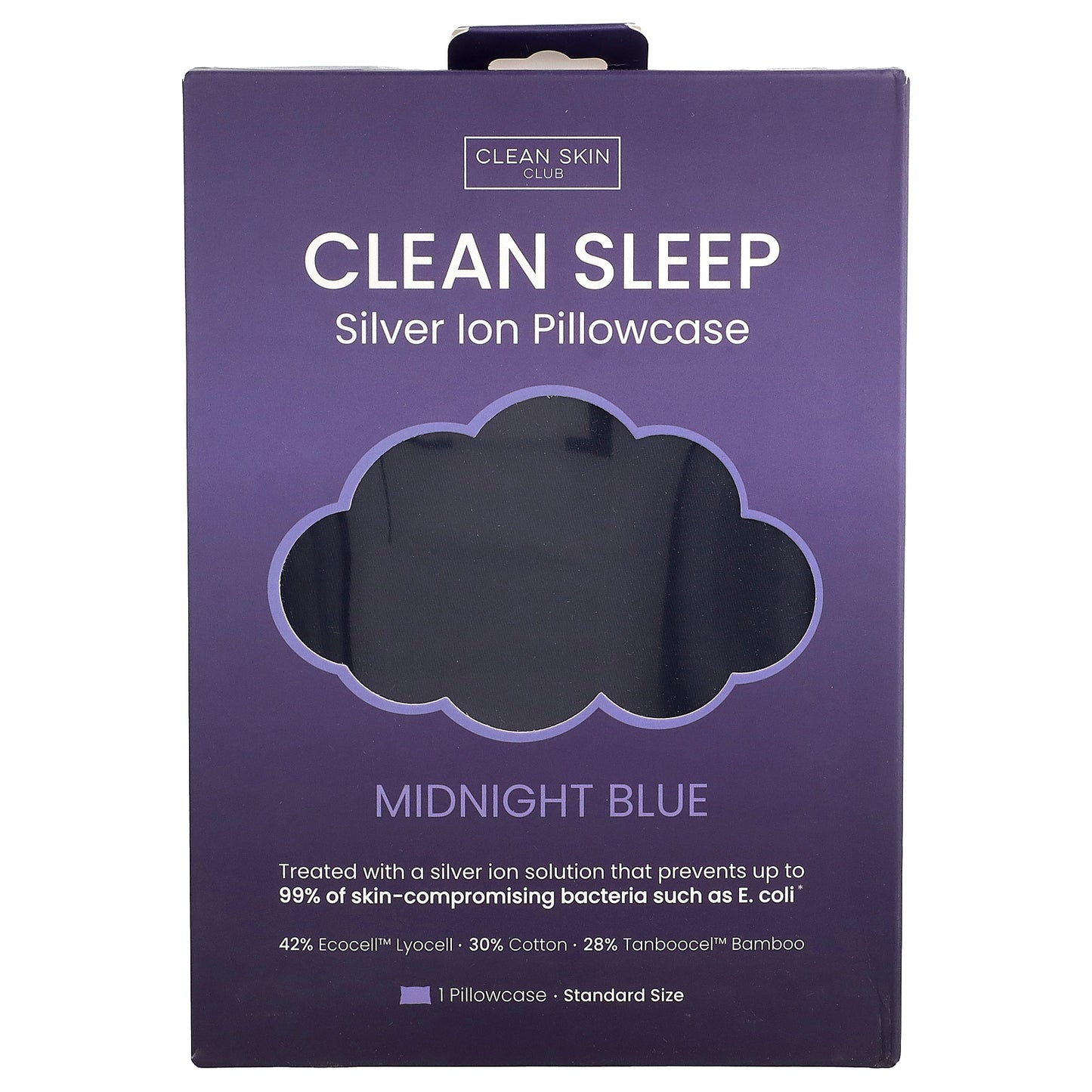 Clean Skin Club, Clean Sleep, Silver Ion Pillowcase, Midnight Blue, 1 Count