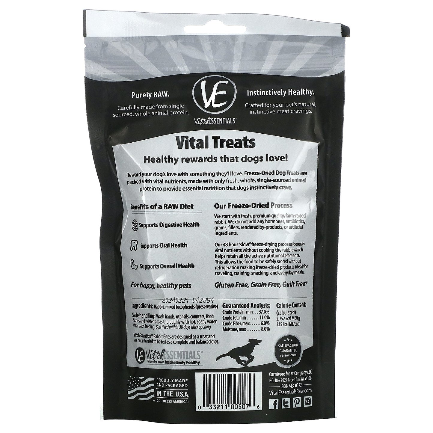 Vital Essentials, Vital Dog, Freeze-Dried Treats for Dogs, Rabbit Bites, 2 oz (56.7 g)