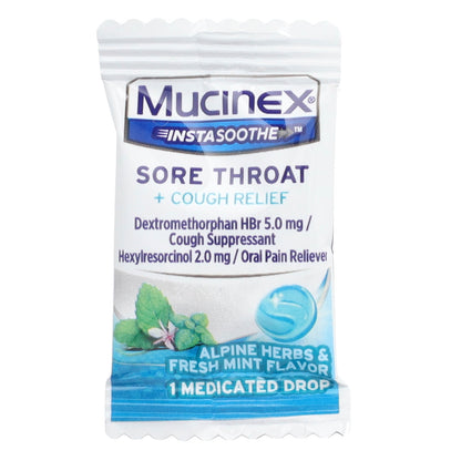 Mucinex, InstaSoothe™, Sore Throat + Cough Relief, Alpine Herbs & Fresh Mint, 40 Medicated Drops