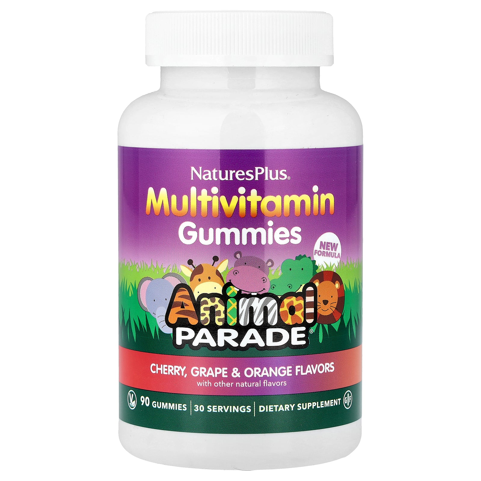 NaturesPlus, Animal Parade®, Multivitamin Gummies, Cherry, Grape & Orange, 90 Gummies