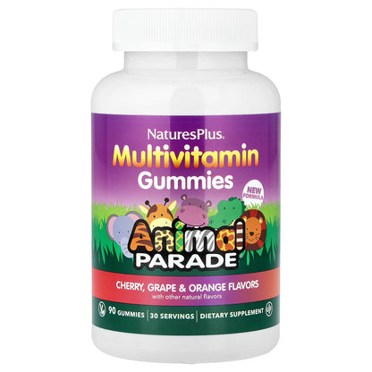 NaturesPlus, Animal Parade®, Multivitamin Gummies, Cherry, Grape & Orange, 90 Gummies