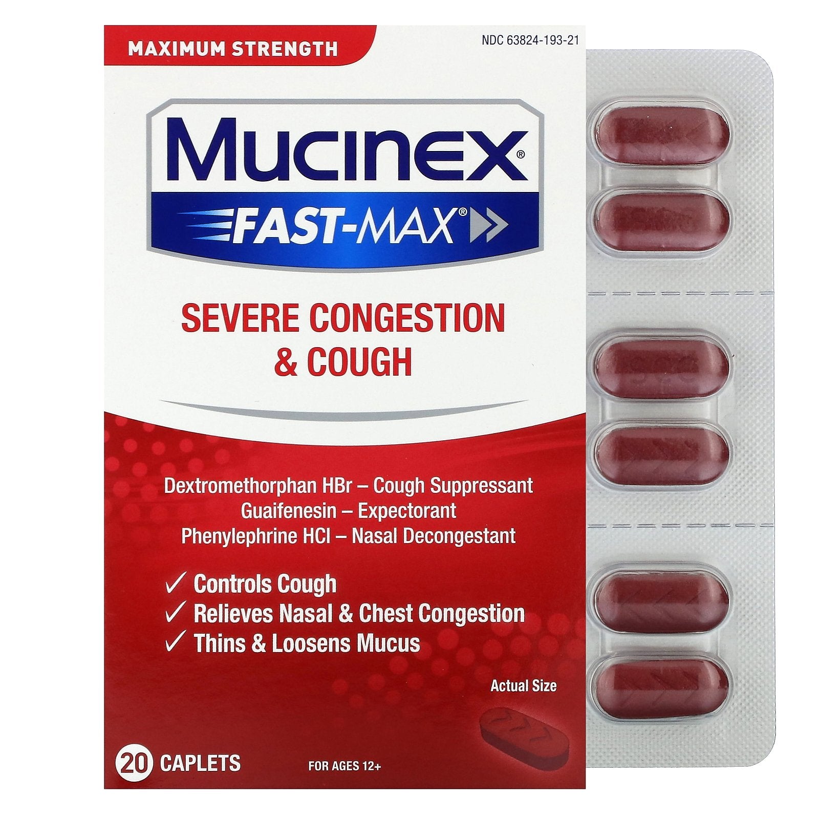 Mucinex, Mucinex Fast-Max, For Ages 12+, 20 Caplets