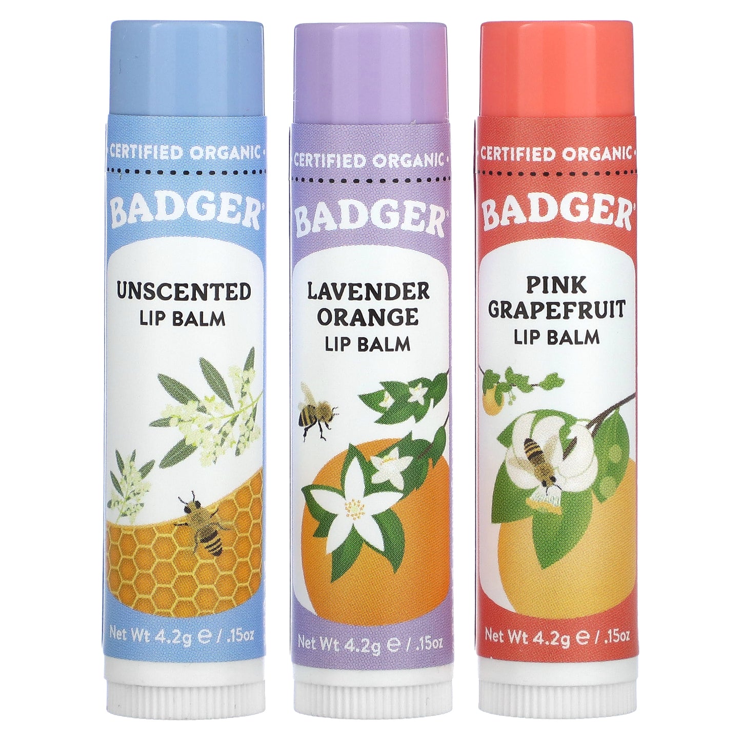 Badger, Holiday Lip Balm Set, Red Box, 3 Piece Set, 0.15 oz (4.2 g) Each