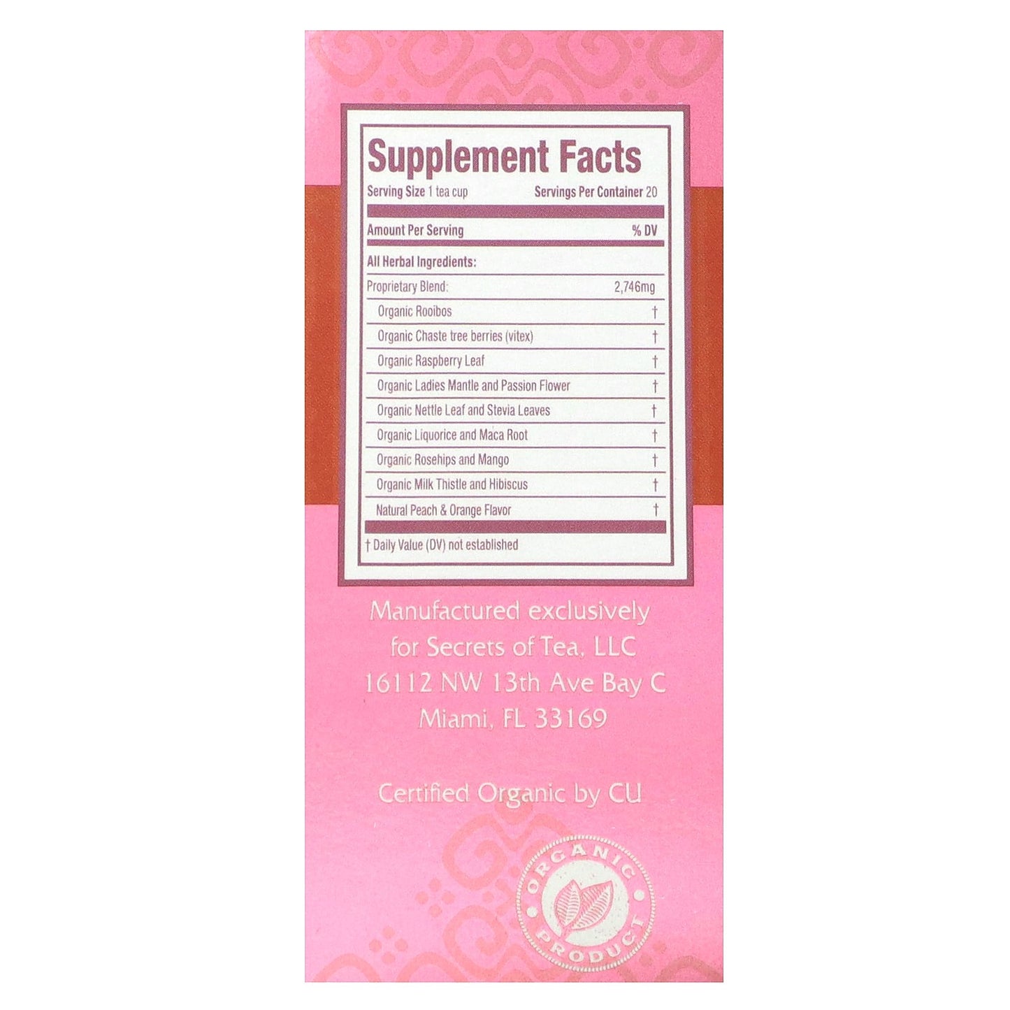 Secrets of Tea, Organic Get Pregnant Fertility Tea, Fruits, Caffeine Free, 20 Tea Bags, 1.41 oz (40 g)