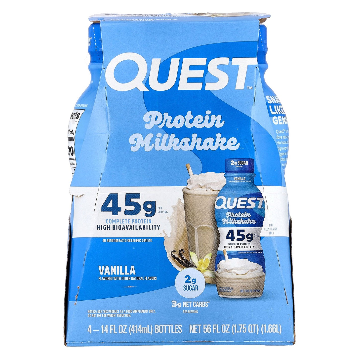 Quest Nutrition, Protein Milk Shake, Vanilla, 4 Bottles, 14 fl oz (414 ml) Each