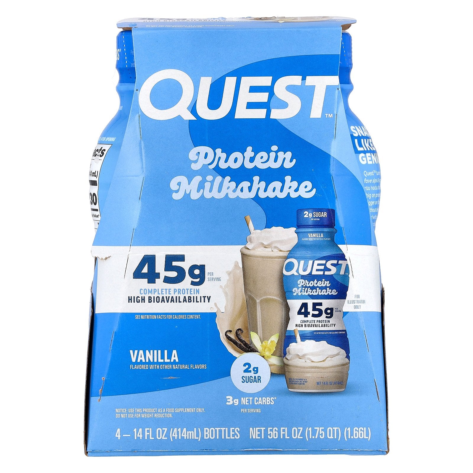 Quest Nutrition, Protein Milk Shake, Vanilla, 4 Bottles, 14 fl oz (414 ml) Each