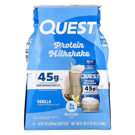 Quest Nutrition, Protein Milk Shake, Vanilla, 4 Bottles, 14 fl oz (414 ml) Each