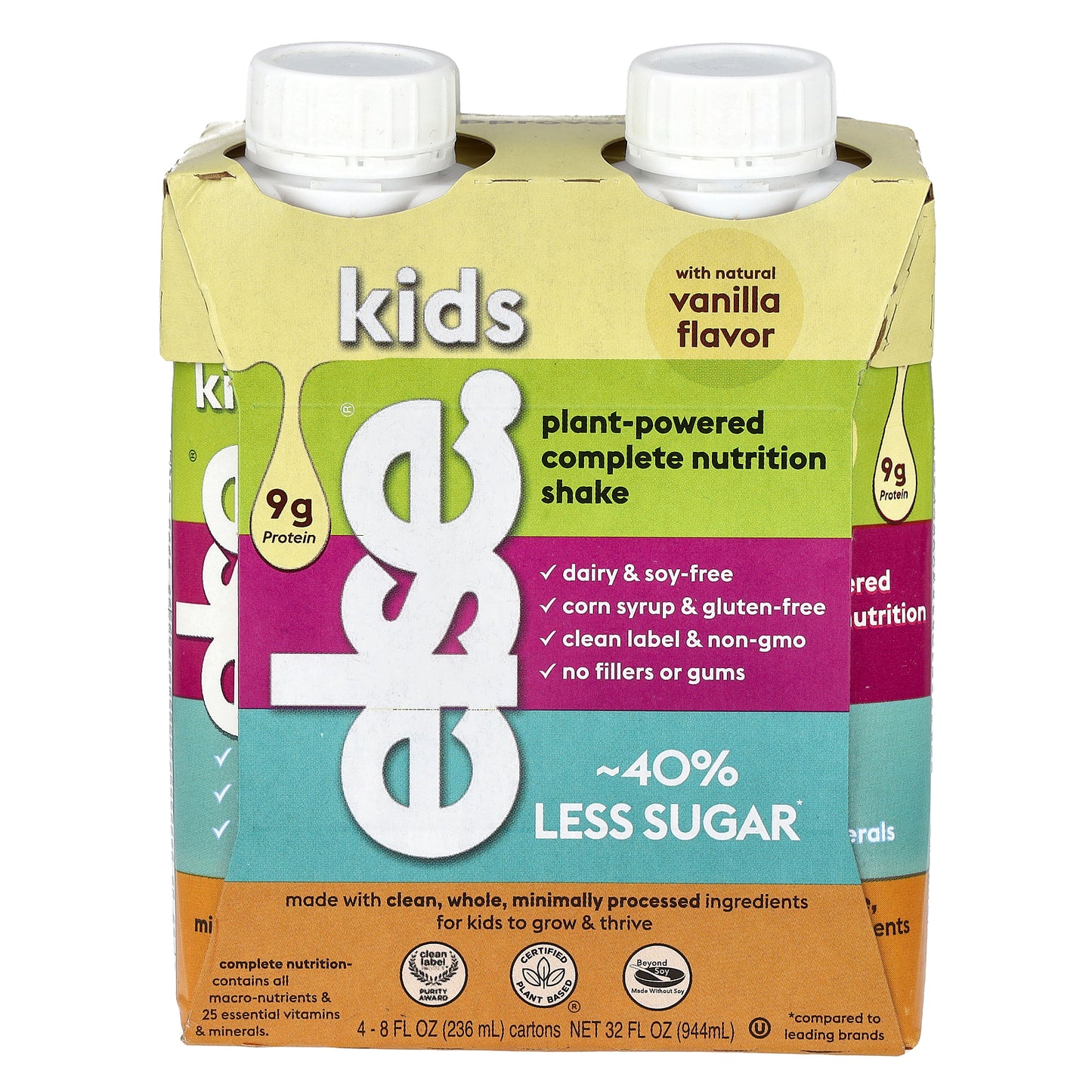 Else, Kids, Plant-Powered Complete Nutrition Shake, Vanilla, 4 Cartons, 8 fl oz (256 ml) Each