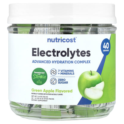 Nutricost, Electrolytes, Advanced Hydration Complex, Green Apple , 40 Stick Packs, 0.1 oz (4 g) Each