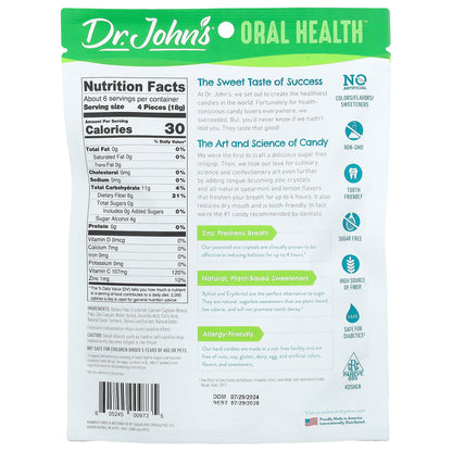 Dr. John's Healthy Sweets, Oral Health™, Fresh Breath Drops, + Zinc Crystals, Lemon Spearmint, Sugar Free, 24 Individually Wrapped Candies, 3.85 oz (109 g)